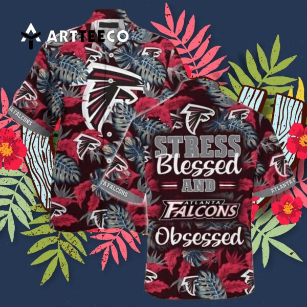 Atlanta Falcons Stress Blessed Obsessed Tropical Palm Leaves Pattern Hawaiian Shirt 3