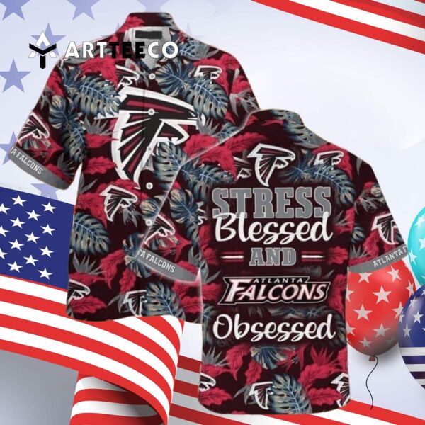 Atlanta Falcons Stress Blessed Obsessed Tropical Palm Leaves Pattern Hawaiian Shirt 4