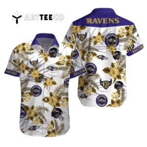 Baltimore Ravens Floral White Background Hawaiian Shirt 1
