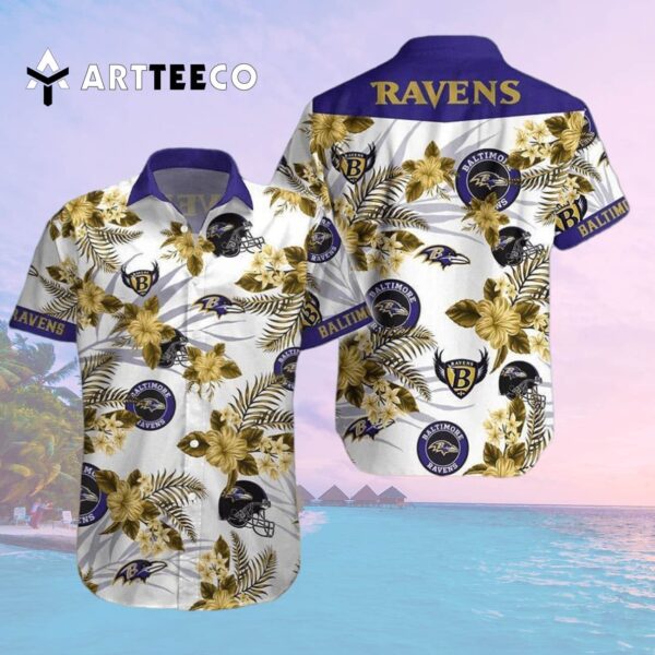 Baltimore Ravens Floral White Background Hawaiian Shirt 2