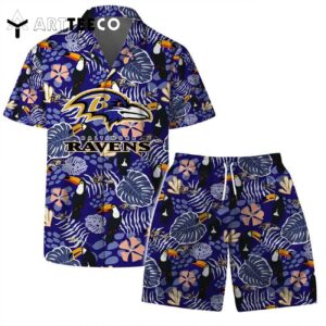 Baltimore Ravens Team Logo Pattern Champions Hawaiian Shirt and Shorts Set