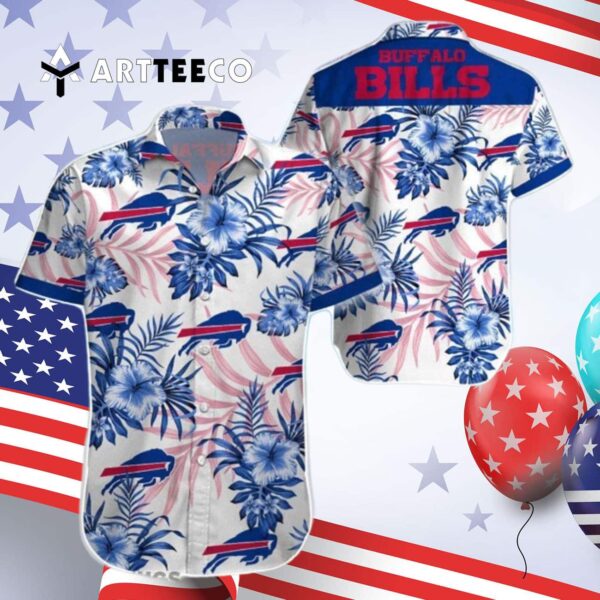 Buffalo Bills Floral White Background Hawaiian Shirt 4