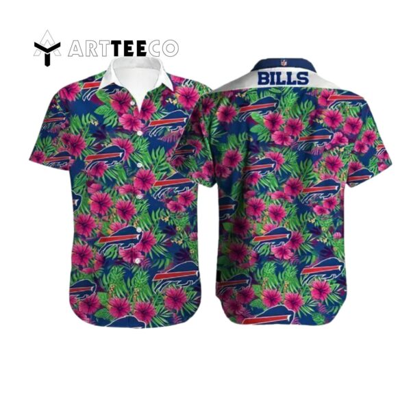 Buffalo Bills Hibiscus Flowers Pink Blue Hawaiian Shirt 1