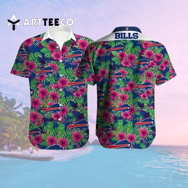 Buffalo Bills Hibiscus Flowers Pink Blue Hawaiian Shirt 2