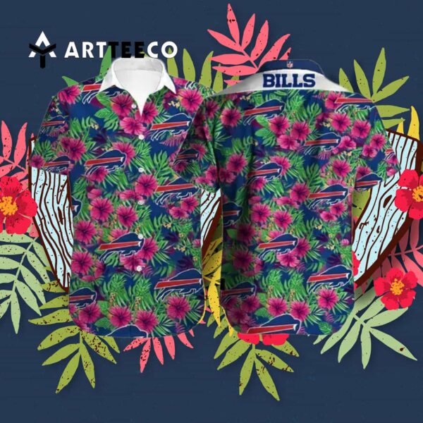Buffalo Bills Hibiscus Flowers Pink Blue Hawaiian Shirt 3