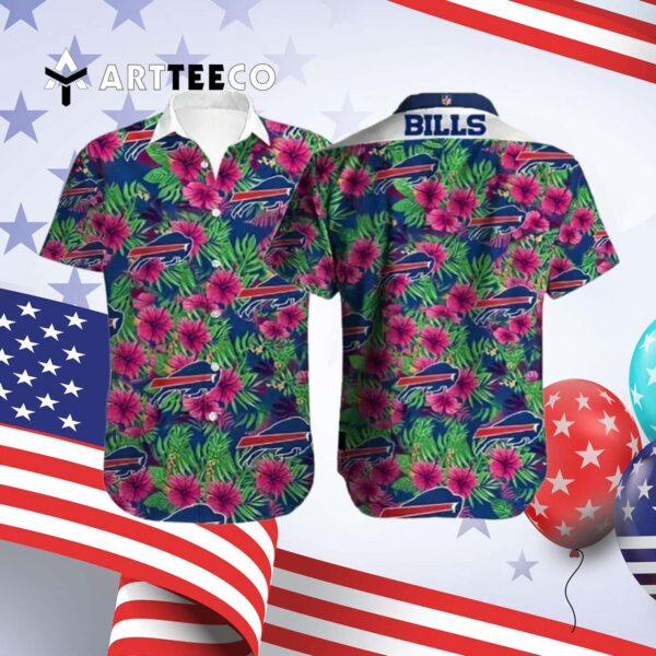 Buffalo Bills Hibiscus Flowers Pink Blue Hawaiian Shirt 4