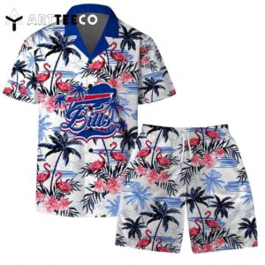 Buffalo Bills Team Logo Pattern Flamingo Hibiscus Hawaiian Shirt and Shorts Set