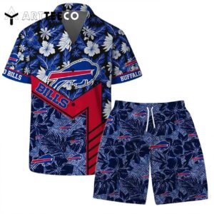 Buffalo Bills Team Logo Pattern Hibiscus Flower Hawaiian Shirt and Shorts Set