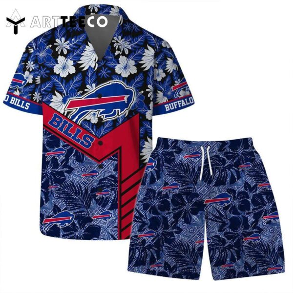 Buffalo Bills Team Logo Pattern Hibiscus Flower Hawaiian Shirt and Shorts Set