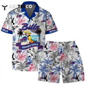 Buffalo Bills Team Logo Pattern Parrot Beach Hawaiian Shirt and Shorts Set