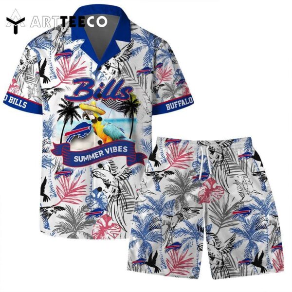 Buffalo Bills Team Logo Pattern Parrot Beach Hawaiian Shirt and Shorts Set