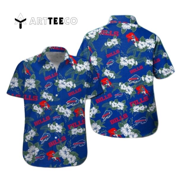 Buffalo Bills White Hibiscus Flowers Blue Hawaiian Shirt 1