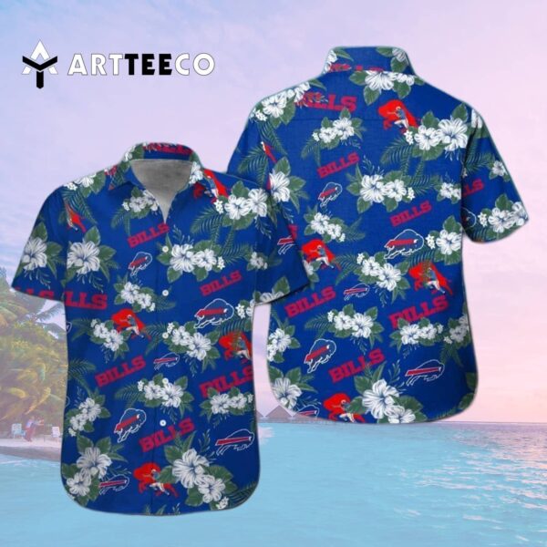 Buffalo Bills White Hibiscus Flowers Blue Hawaiian Shirt 2
