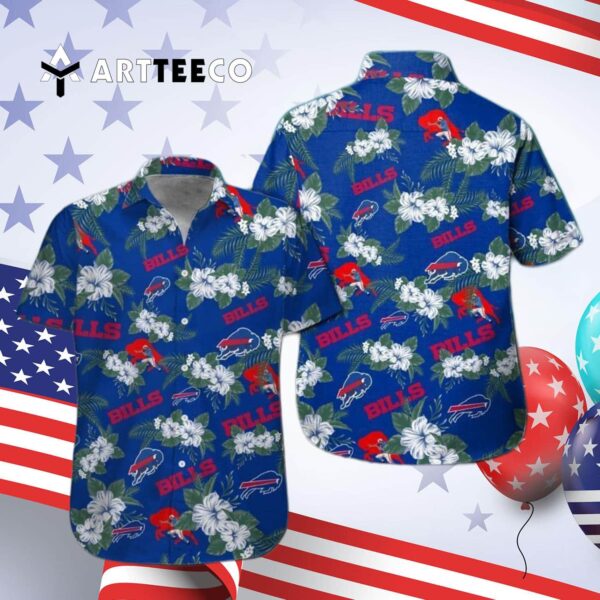 Buffalo Bills White Hibiscus Flowers Blue Hawaiian Shirt 4
