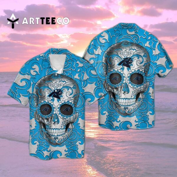 Carolina Panthers Sugar Skull Hawaiian Shirt 2