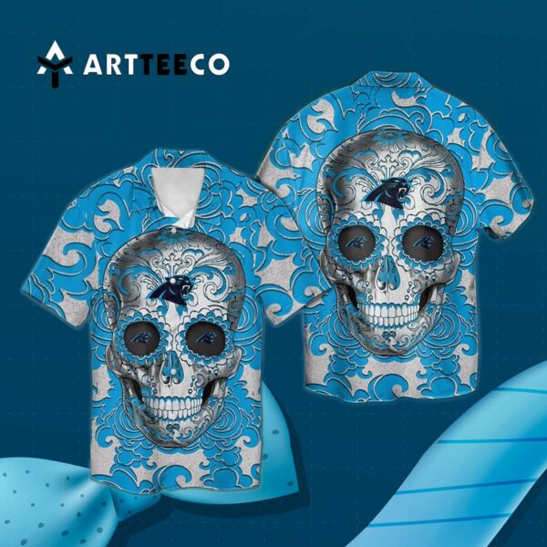 Carolina Panthers Sugar Skull Hawaiian Shirt 3