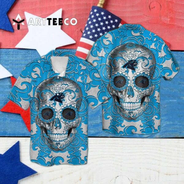 Carolina Panthers Sugar Skull Hawaiian Shirt 4