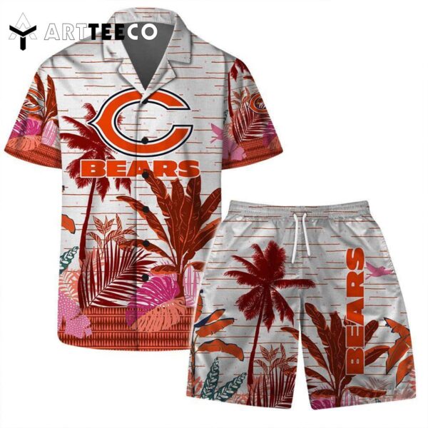 Chicago Bear Team Logo Pattern Aloha Colorful Retro Hawaiian Shirt and Shorts Set