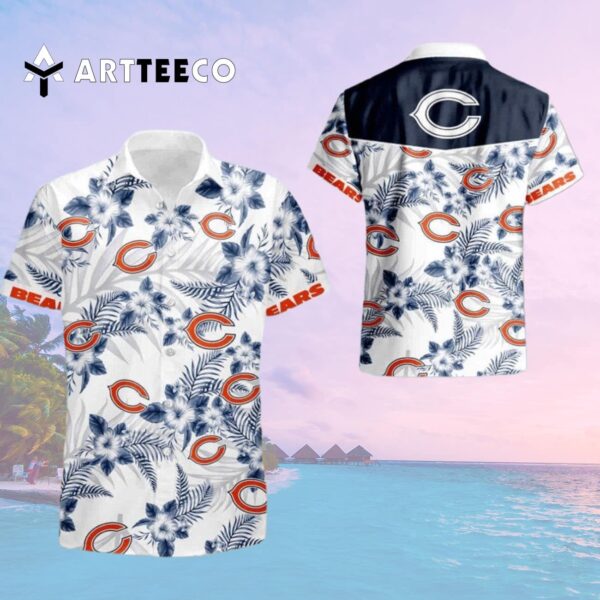 Chicago Bears Floral White Background Hawaiian Shirt 2
