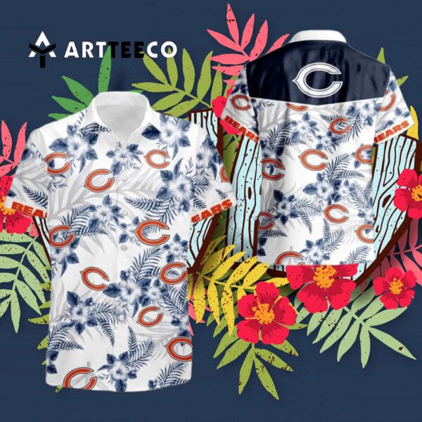 Chicago Bears Floral White Background Hawaiian Shirt 3