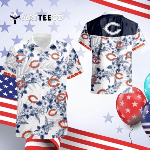 Chicago Bears Floral White Background Hawaiian Shirt 4