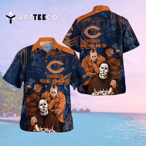 Chicago Bears Halloween Horror Art Hawaiian Shirt 2