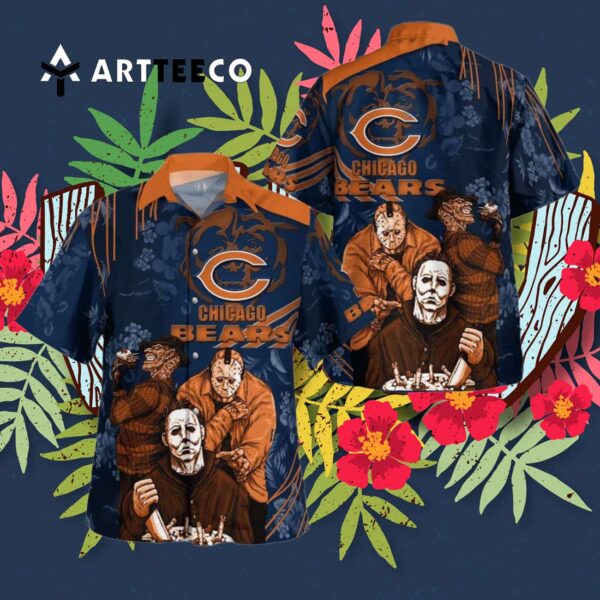 Chicago Bears Halloween Horror Art Hawaiian Shirt 3
