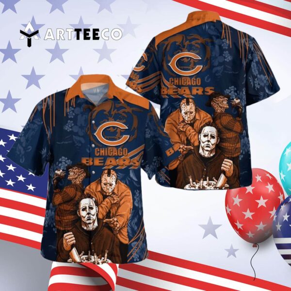 Chicago Bears Halloween Horror Art Hawaiian Shirt 4