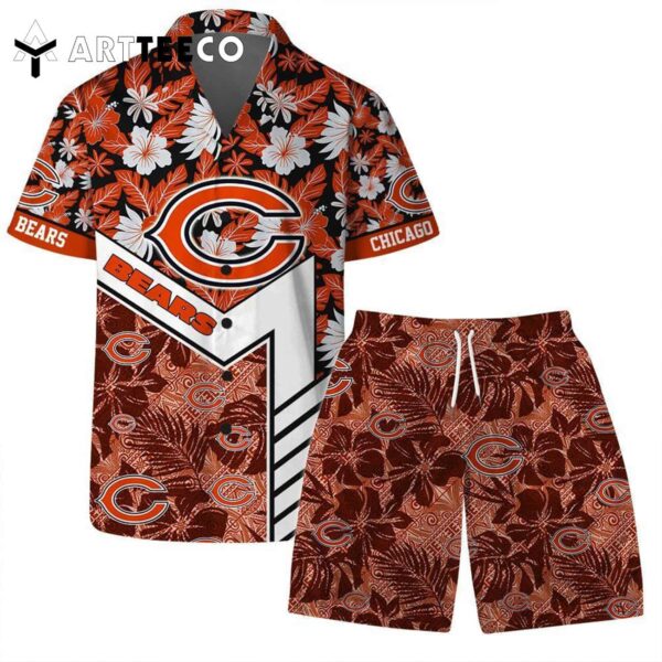 Chicago Bears Team Logo Pattern Hibiscus Flower Hawaiian Shirt and Shorts Set