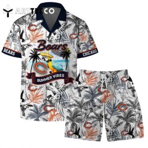 Chicago Bears Team Logo Pattern Parrot Beach Hawaiian Shirt and Shorts Set