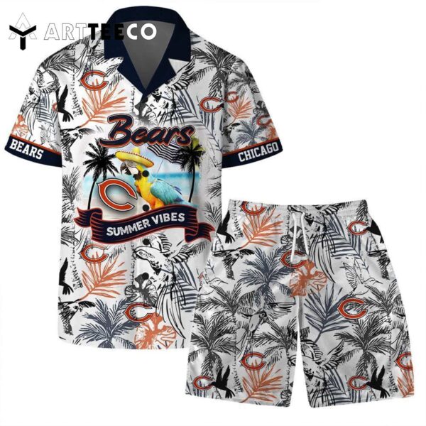 Chicago Bears Team Logo Pattern Parrot Beach Hawaiian Shirt and Shorts Set