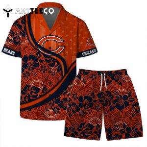 Chicago Bears Team Logo Pattern Us Flag Hawaiian Shirt and Shorts Set