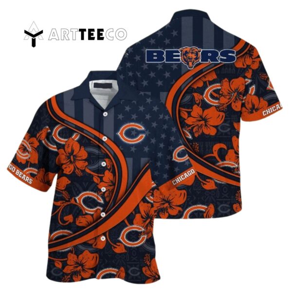 Chicago Bears Us Flag Aloha Pattern Hawaiian Shirt 1