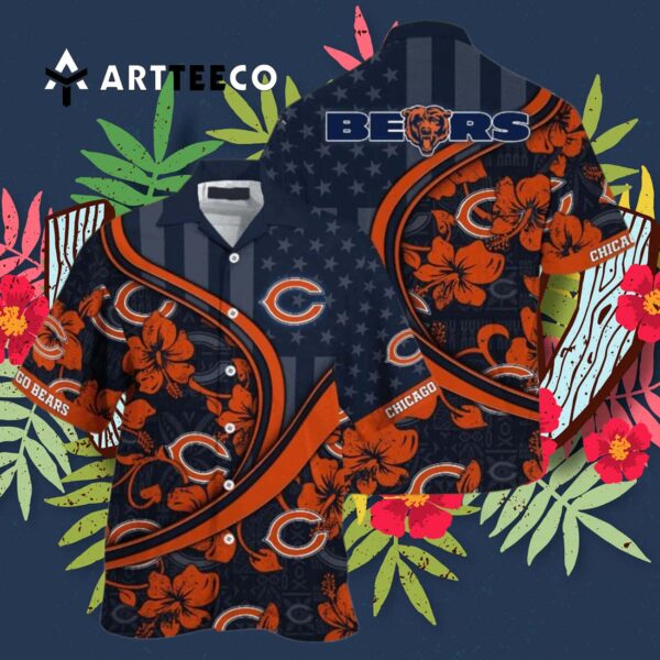 Chicago Bears Us Flag Aloha Pattern Hawaiian Shirt 3
