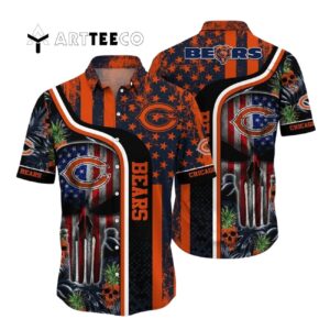 Chicago Bears Us Flag Skull Tropical Hawaiian Shirt 1