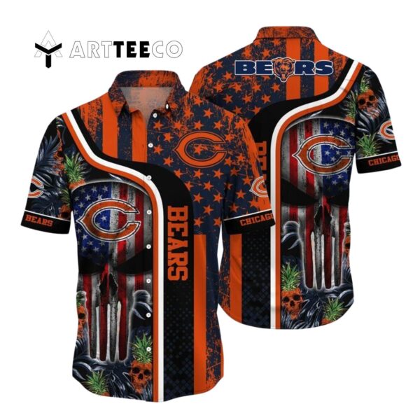 Chicago Bears Us Flag Skull Tropical Hawaiian Shirt 1