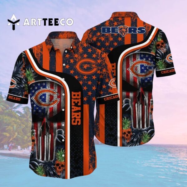 Chicago Bears Us Flag Skull Tropical Hawaiian Shirt 2