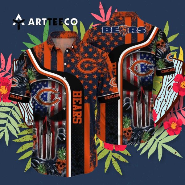 Chicago Bears Us Flag Skull Tropical Hawaiian Shirt 3