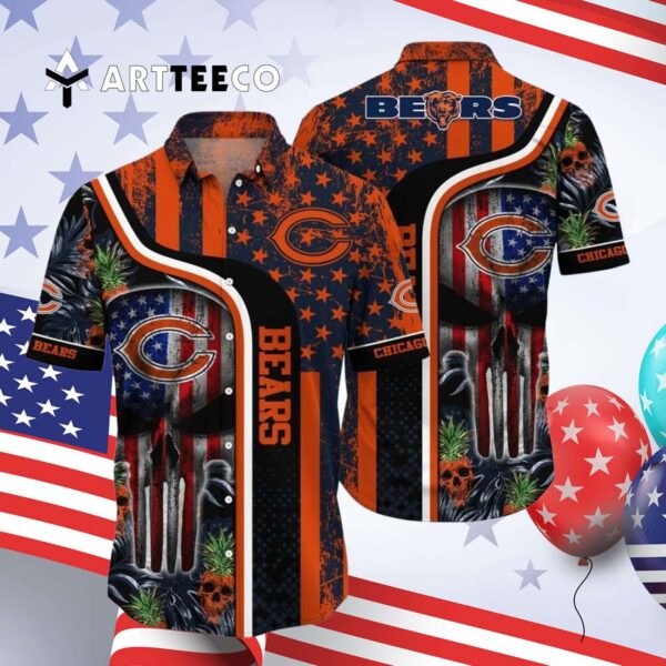 Chicago Bears Us Flag Skull Tropical Hawaiian Shirt 4