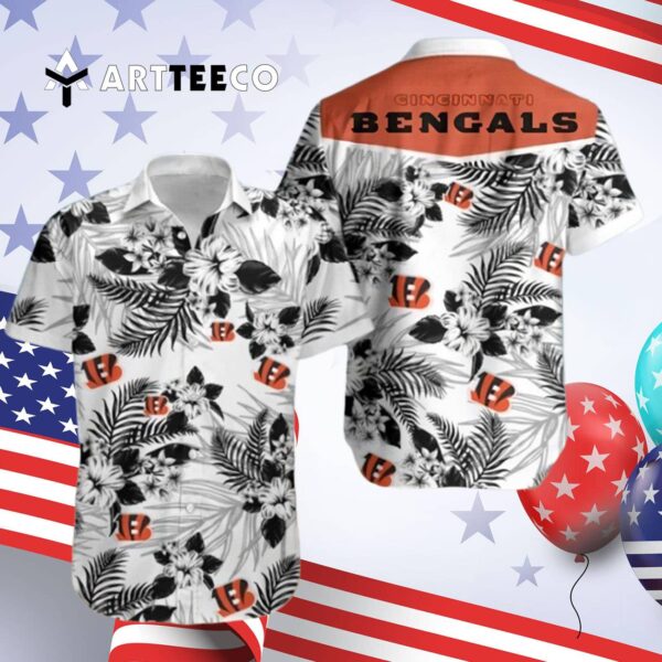 Cincinnati Bengals Logo White Hawaiian Shirt 4