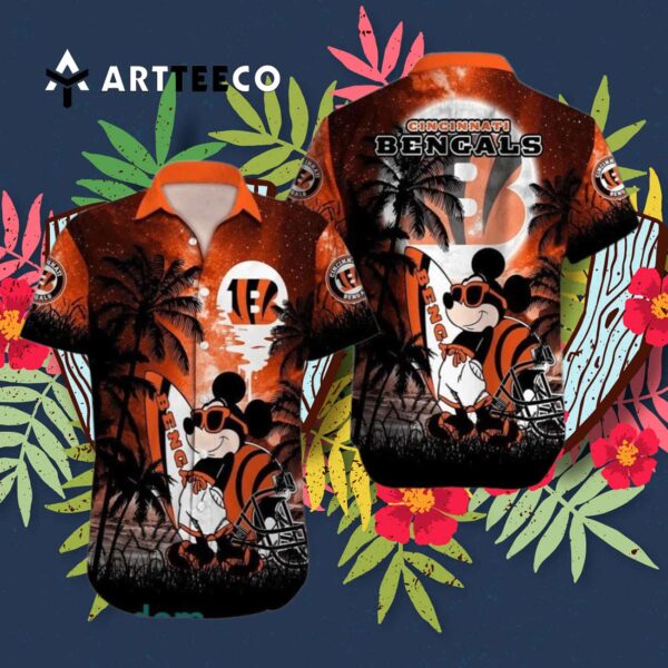 Cincinnati Bengals Mickey Mouse Beach Pattern Hawaiian Shirt 3