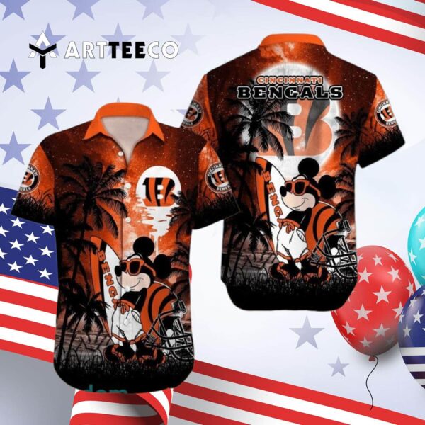 Cincinnati Bengals Mickey Mouse Beach Pattern Hawaiian Shirt 4