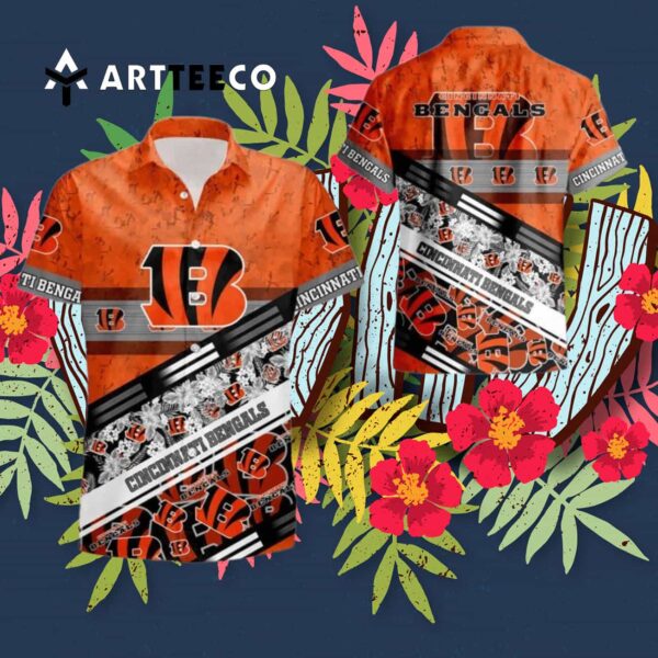 Cincinnati Bengals Summer Team Logo Pattern Hawaiian Shirt 3