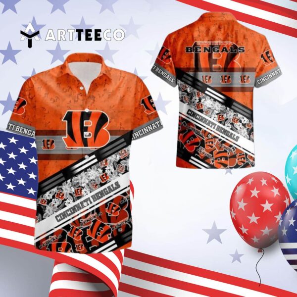 Cincinnati Bengals Summer Team Logo Pattern Hawaiian Shirt 4