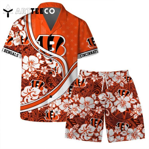 Cincinnati Bengals Team Logo Pattern Us Flag Hawaiian Shirt and Shorts Set