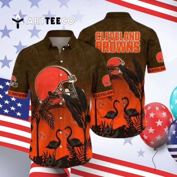 Cleveland Browns Flora Sunset Hawaiian Shirt 4