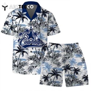Dallas Cowboys Team Logo Pattern Flamingo Hibiscus Hawaiian Shirt and Shorts Set