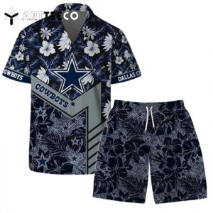 Dallas Cowboys Team Logo Pattern Hibiscus Flower Hawaiian Shirt and Shorts Set