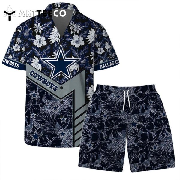Dallas Cowboys Team Logo Pattern Hibiscus Flower Hawaiian Shirt and Shorts Set