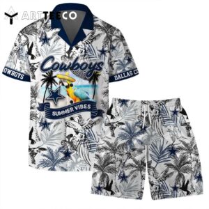 Dallas Cowboys Team Logo Pattern Parrot Beach Hawaiian Shirt and Shorts Set